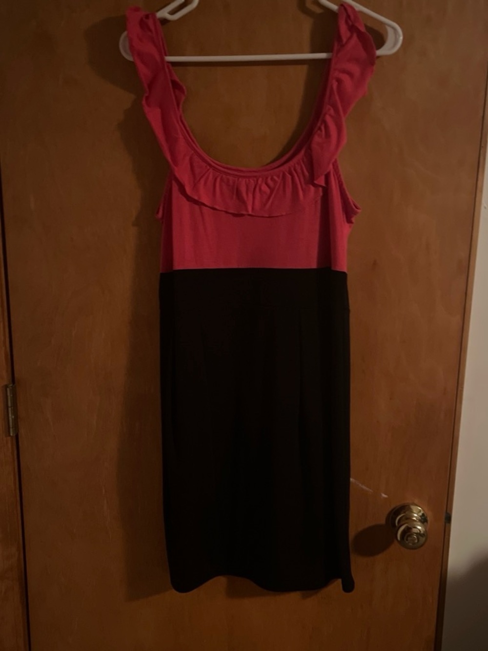 Sleeveless Pink and Black Ruffle Tank Dress